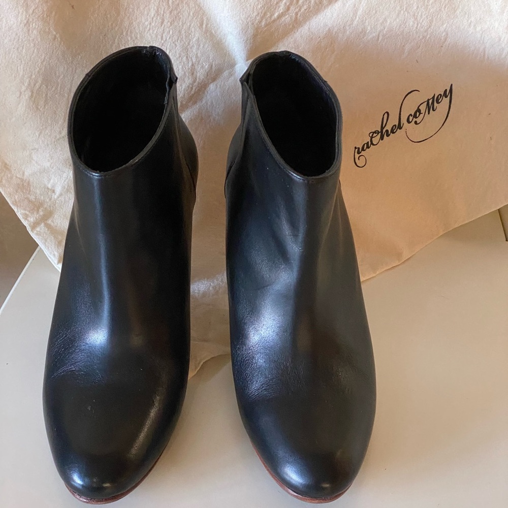 Rachel Comey size 7. Black leather Mars bootie. Worn once. Sole protectors added